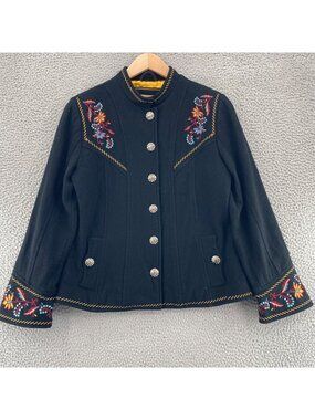 Panhandle Slim Jacket Womens M Powder River Black Floral Embroidered Wool Blazer